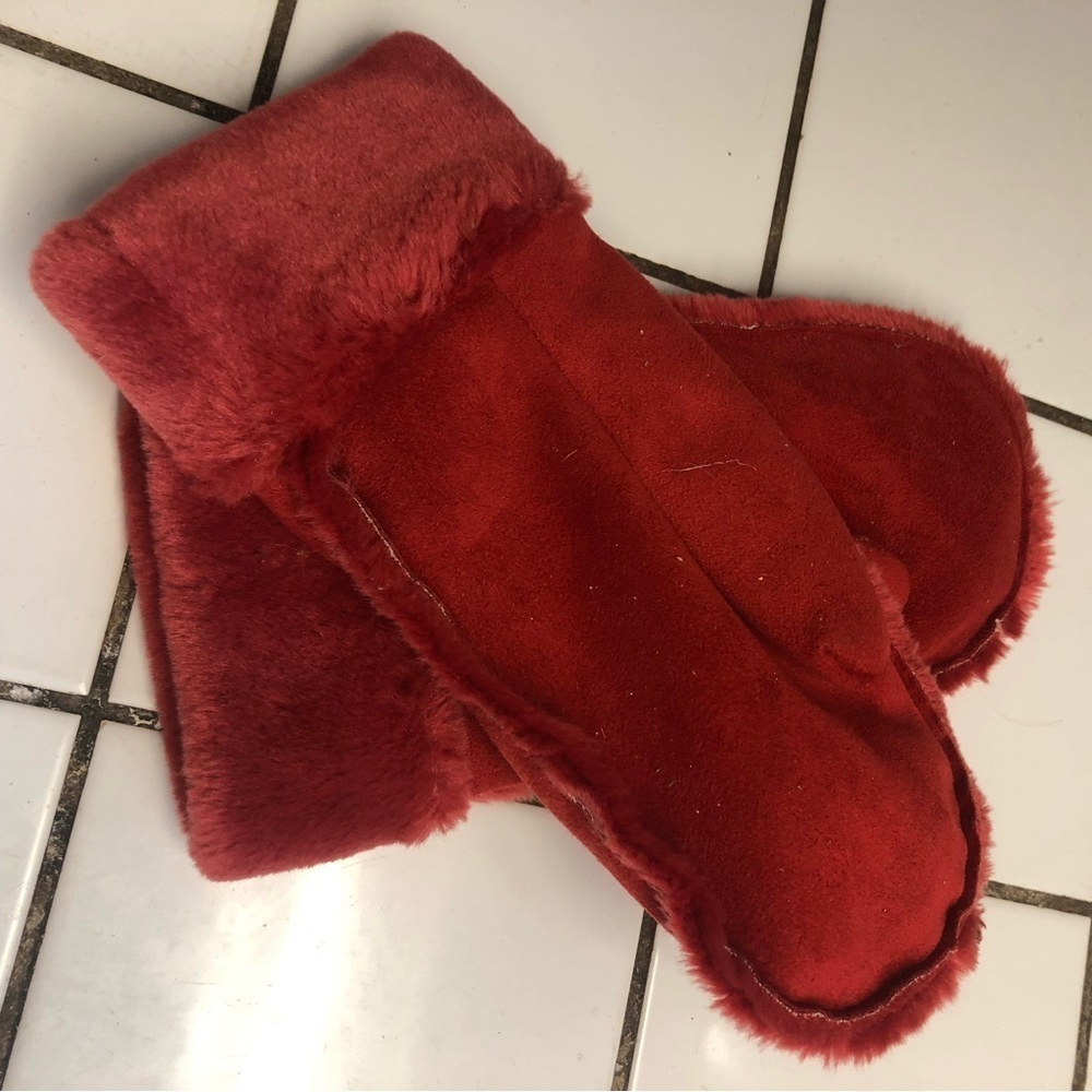 Cozy Red Plush Mittens to keep your hands warm on chilly days- 100% polyester.